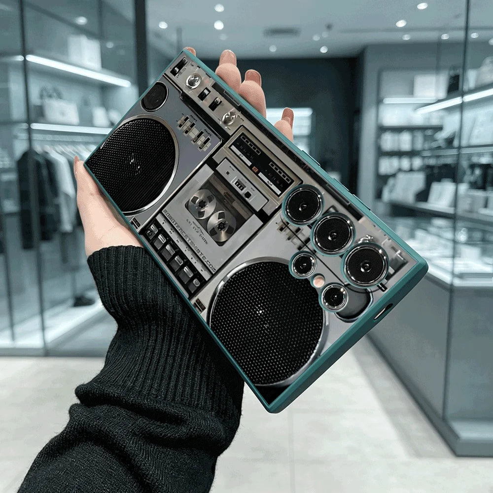 Vintage Silver Boombox Slim Fit Phone Case Anti Scratch Drop Protection For Samsung Galaxy S26 S25 S24 Ultra FE A Series