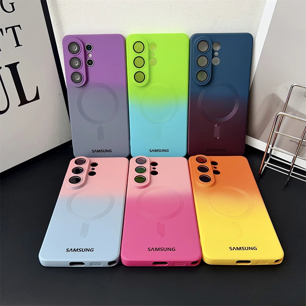 Gradient Liquid Silicone Magnetic Case For Samsung Galaxy S25 S24 S23 S22 S21 S26 Ultra Plus A57 A37 A17 A56 For Magsafe Cover