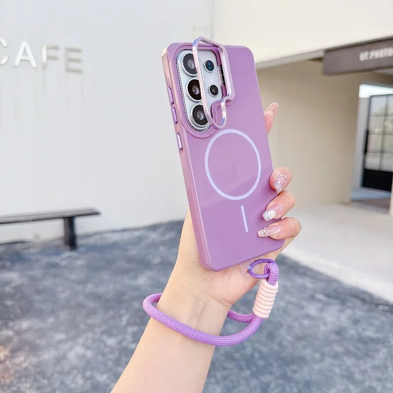 Suitable for Samsung Galaxy S23 S25 S24 S26 Fe Ultra Plus A Series Lanyard Stand Case Compatible with Magnetic Wireless Charging