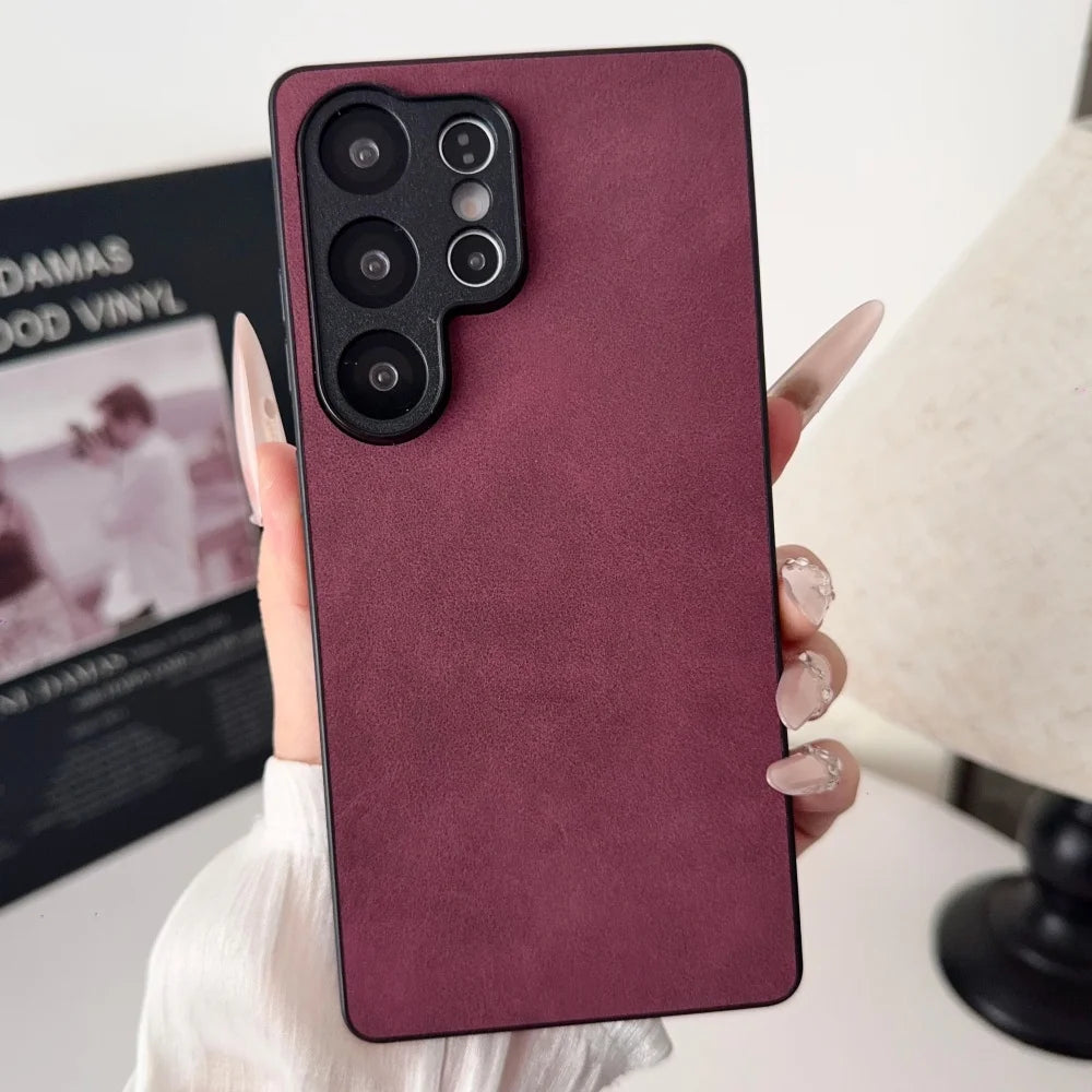 Retro Matte Suede Leather Phone Case For Samsung Galaxy S26 S25 Ultra S24 FE S23 Plus S22 S21 S25Edge Silicone Shockproof Cover