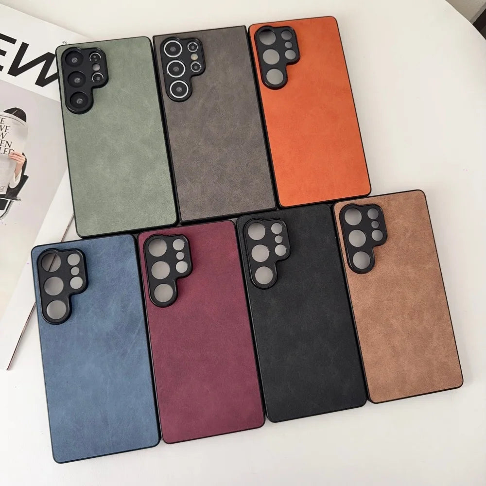 Retro Matte Suede Leather Phone Case For Samsung Galaxy S26 S25 Ultra S24 FE S23 Plus S22 S21 S25Edge Silicone Shockproof Cover