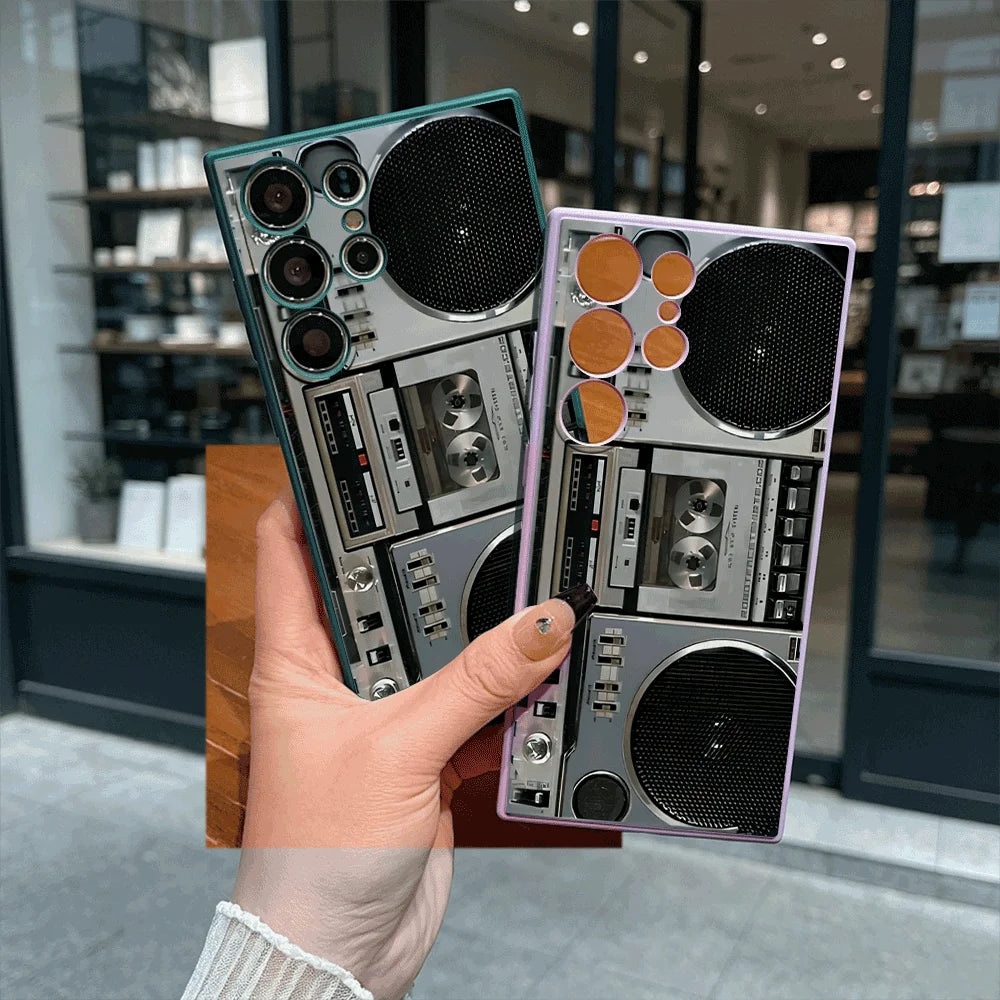 Vintage Silver Boombox Slim Fit Phone Case Anti Scratch Drop Protection For Samsung Galaxy S26 S25 S24 Ultra FE A Series