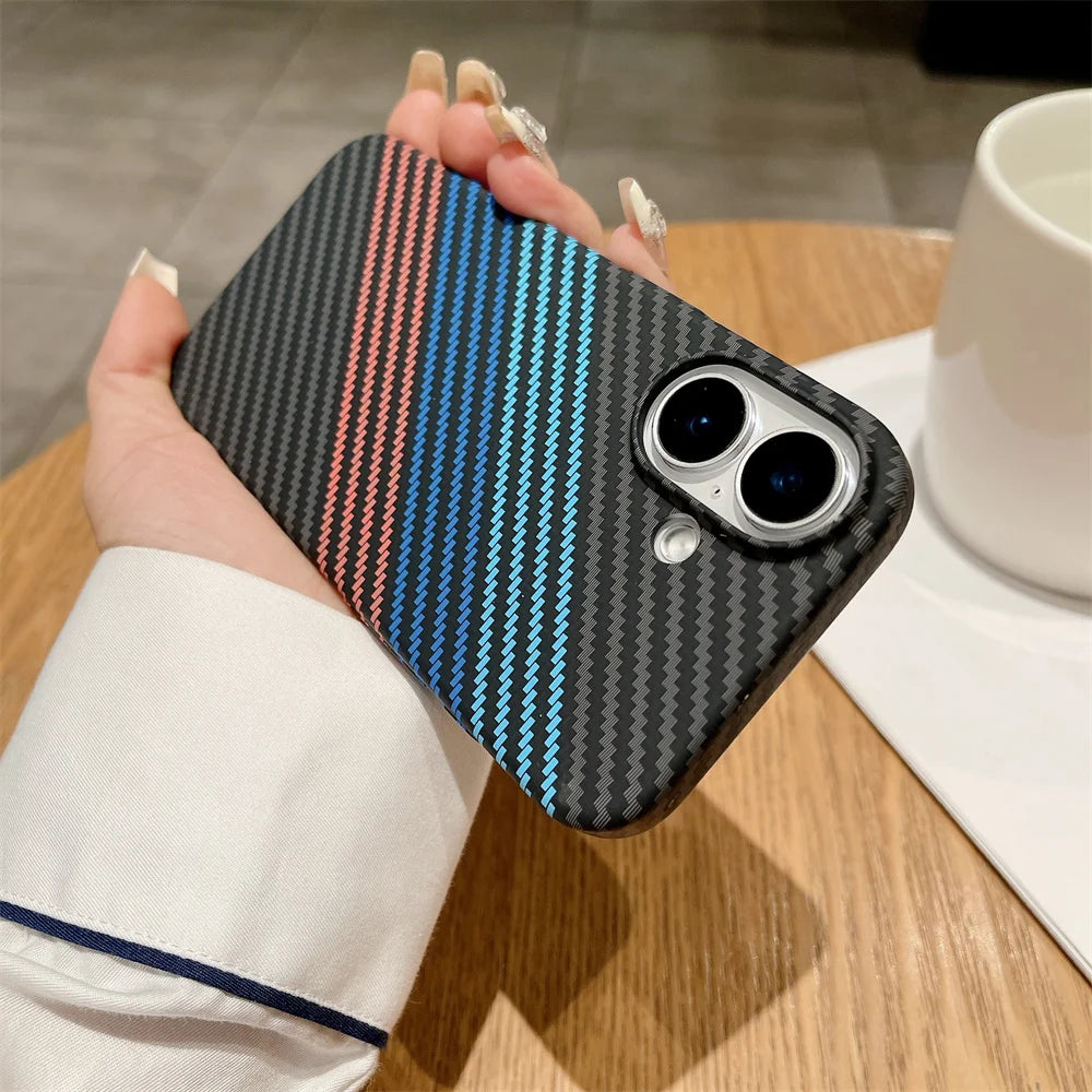 Luxury Carbon Fiber Kevlar Pattern For Magsafe Magnetic Case For iPhone 11 12 13 14 15 16 17 Pro Max Plus Shockproof Back Cover