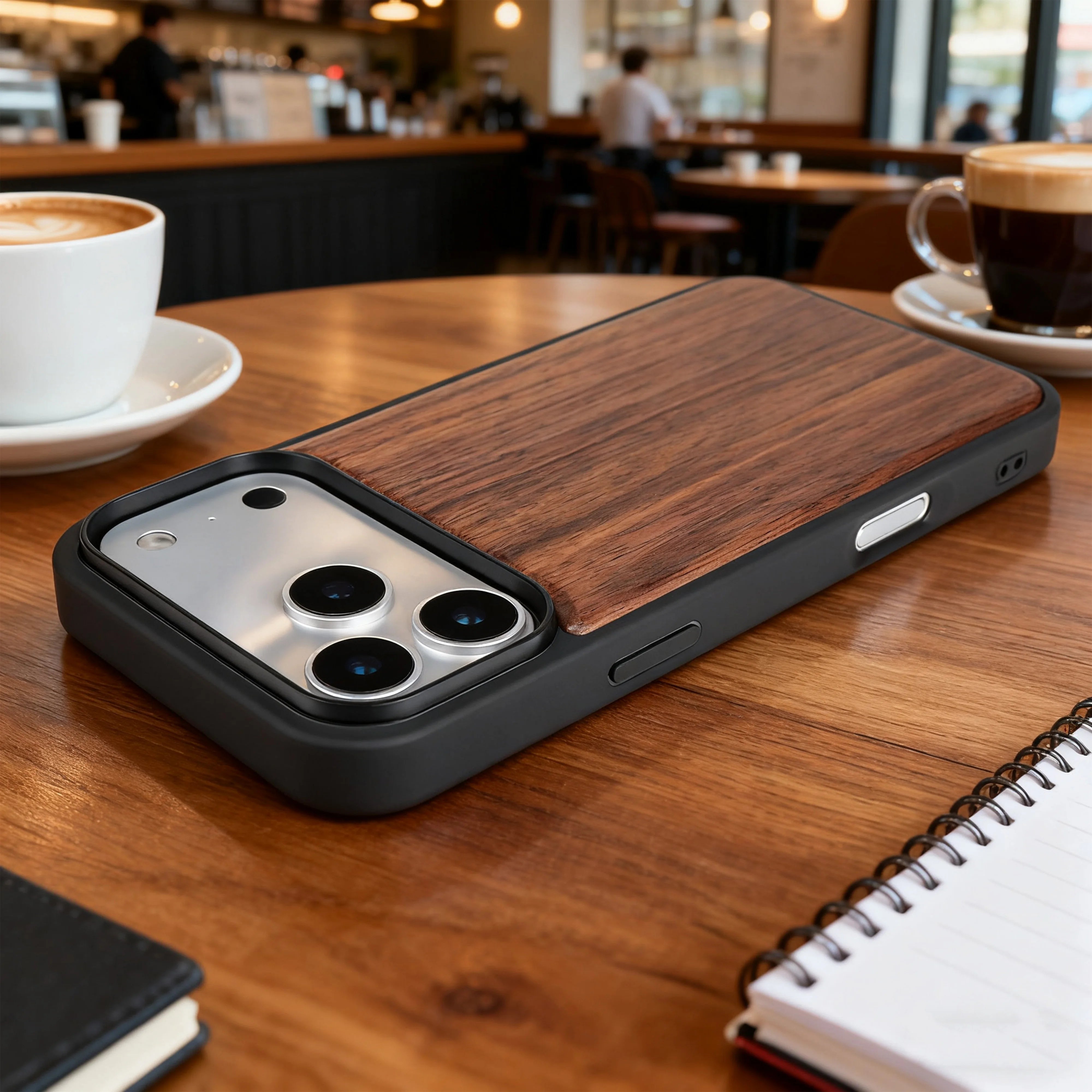Luxury Shockproof Walnut Cherry Wood Phone Case For iPhone, 17 Pro, 17 Pro Max Soft Bumper Cases Cover