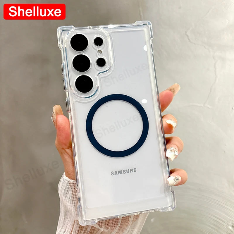 Transparent Armour Magnetic Case Shelluxe For Samsung Galaxy S26 S25 Ultra S24 S23 S22 Plus Luxury Corners Protector Phone Cover