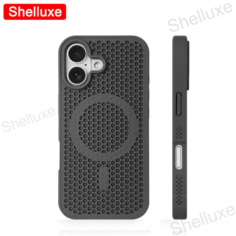 For iPhone17 Cooling Case Shelluxe Breathable Mesh PC Hard Cases For iPhone 17 16 15 14 Plus 13 12 Pro Max Magnetic Phone Cover