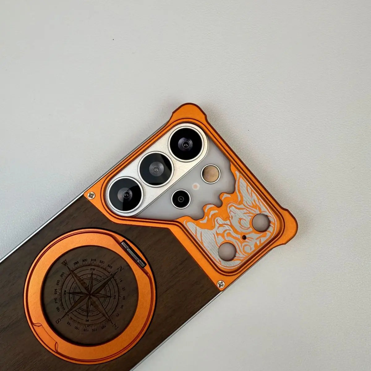 360 ° Rotating Magnetic Bracket Phone Case, For Samsung Galaxy S26 S25 S24 S23 Ultra Walnut Wood Backplate Metal Frameless Case