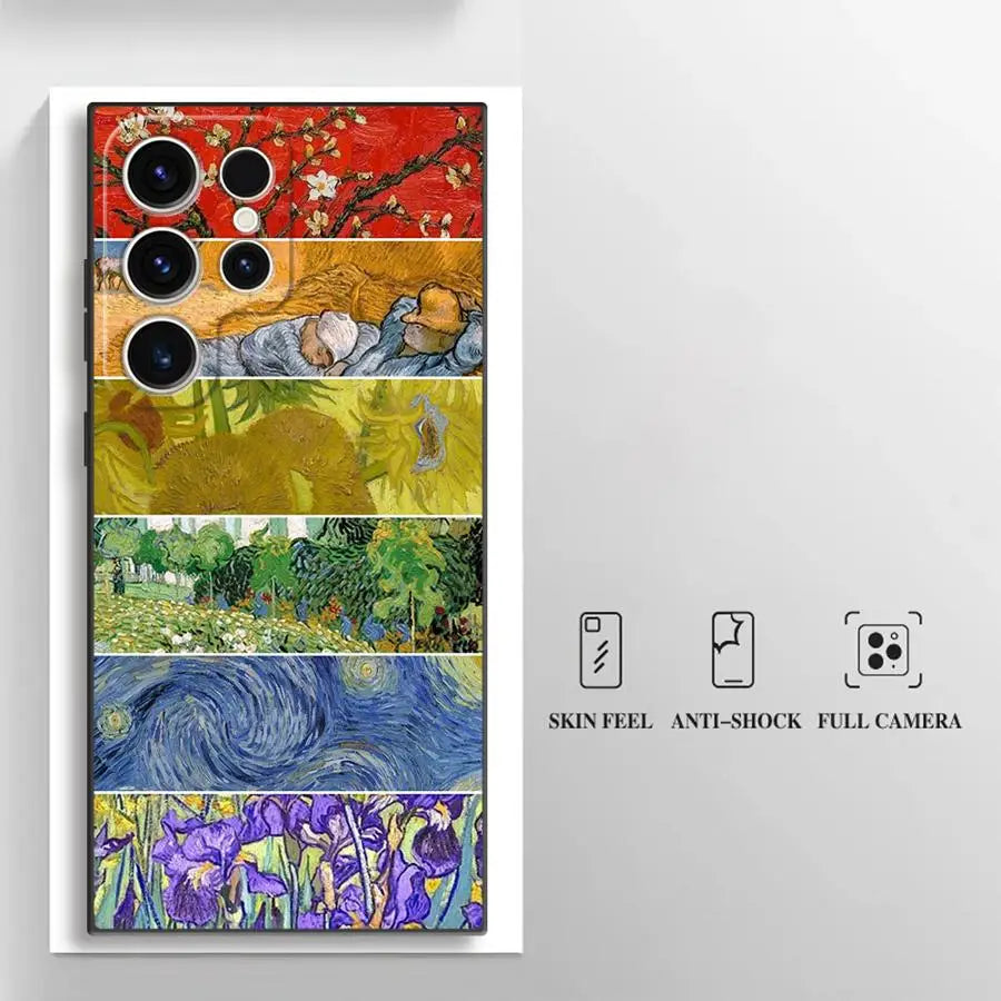 Van Gogh Sunflowers Black Soft Phone Cover Case for Samsung Galaxy S23 Ultra S20 S24 Plus S25 Edge S21 FE