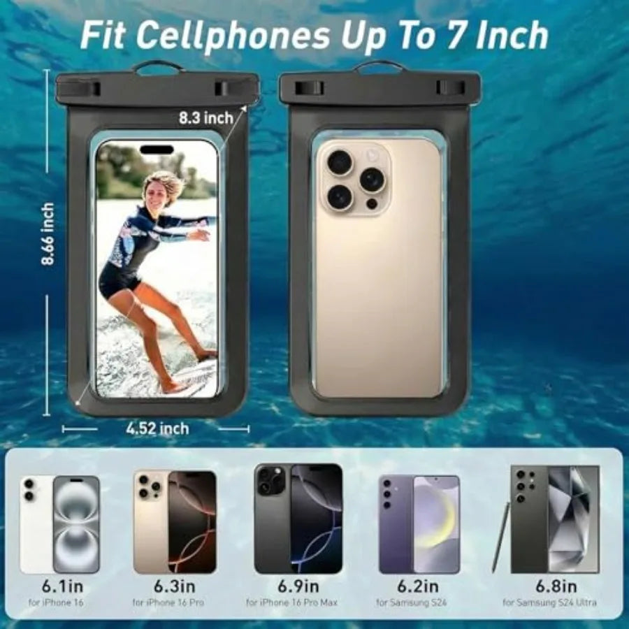 1/2/4 Waterproof Case Pouch Cellphone Dry Bag Compatible for iPhone 17 16 15 14 13Pro Max Plus Black Universal, Up to 7", Cruis