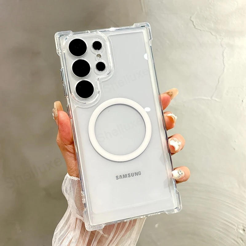 Transparent Armour Magnetic Case Shelluxe For Samsung Galaxy S26 S25 Ultra S24 S23 S22 Plus Luxury Corners Protector Phone Cover